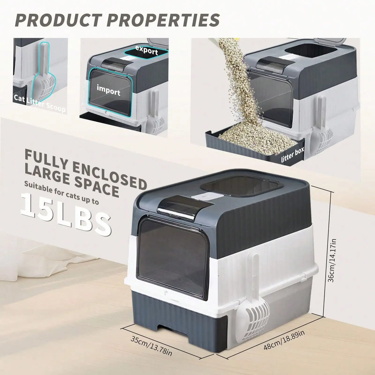 Enclosed Top Entry Cat Litter Box With Odor Proof Cover