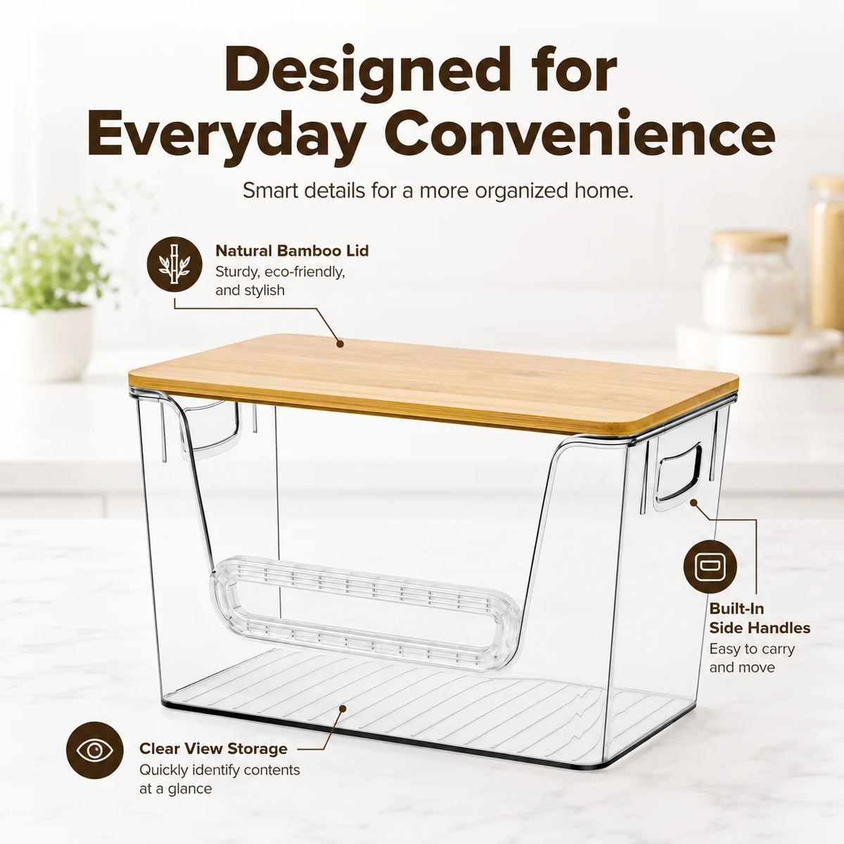 Acrylic Bamboo Lid Food Storage Organizer Stackable Fridge Bin Containers