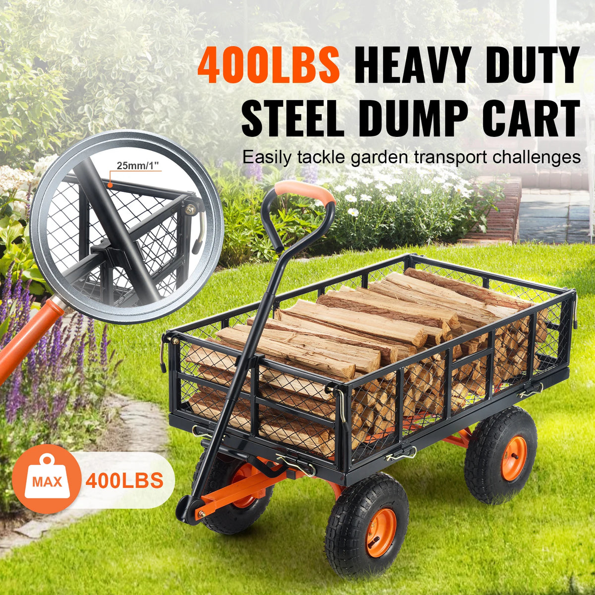 SucceBuy Sturdy Metal Garden Cart Utility Wagon With High Capacity