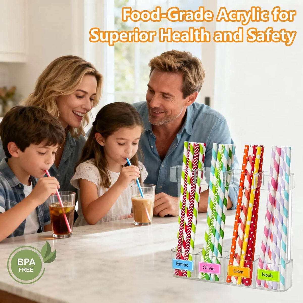 Reusable Clear Acrylic Straw Holder Wall Mounted Organizer