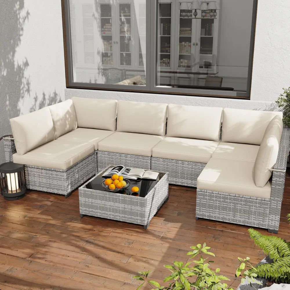 All Weather PE Rattan Modular Sectional Patio Conversation Set