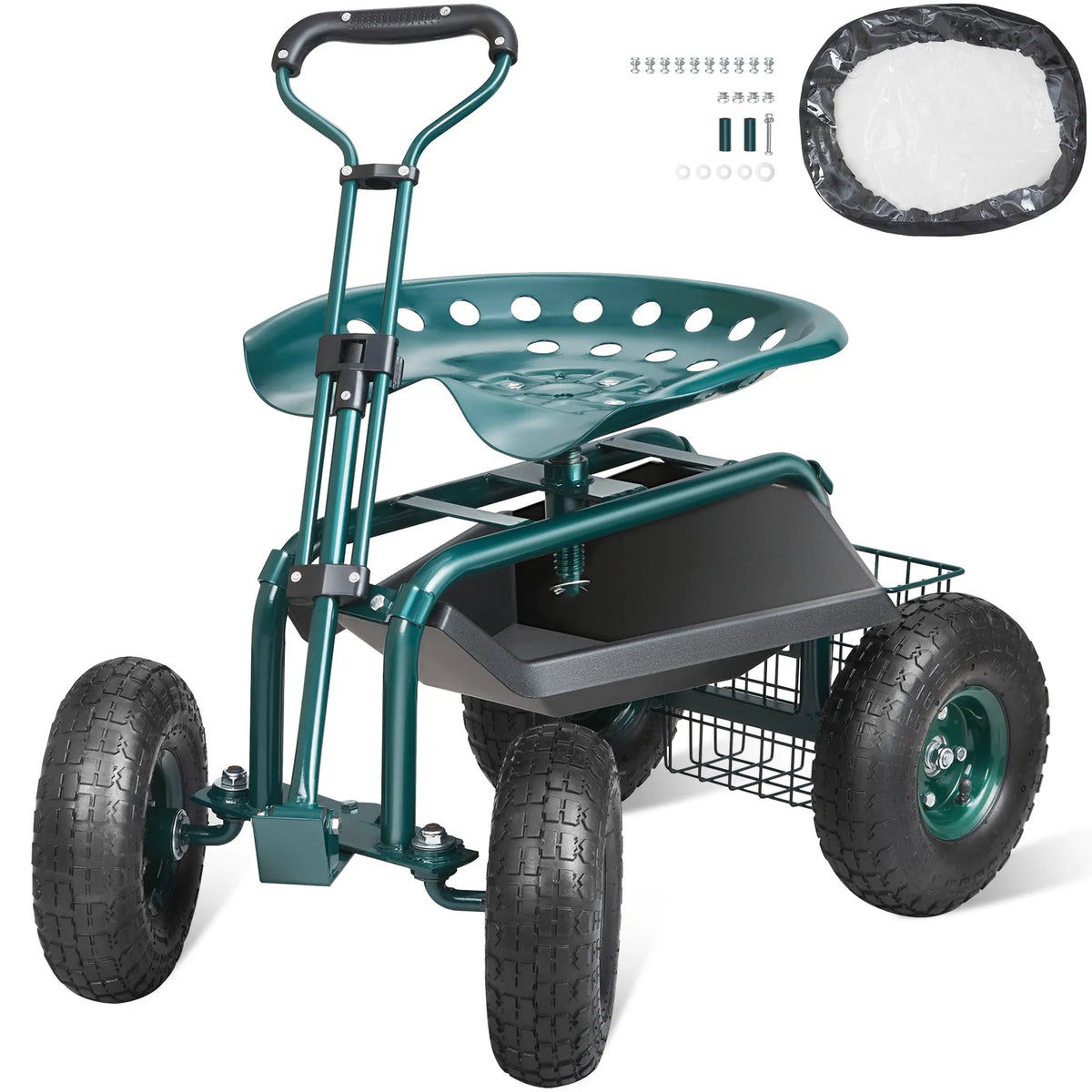 SucceBuy Garden Cart With Rolling Wheels And Swivel Seat