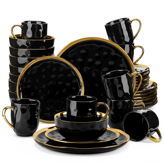 Malacasa Ceramic Dinnerware Set With Gold Trim Cups And Plates