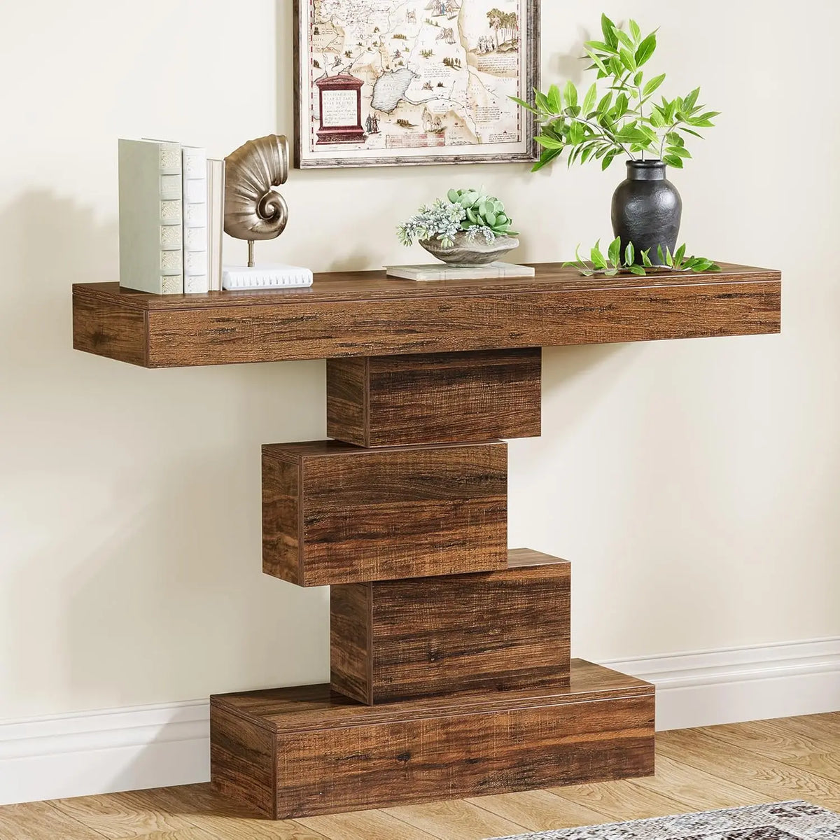 Tribesigns Farmhouse Wooden Sofa Console Table With Storage
