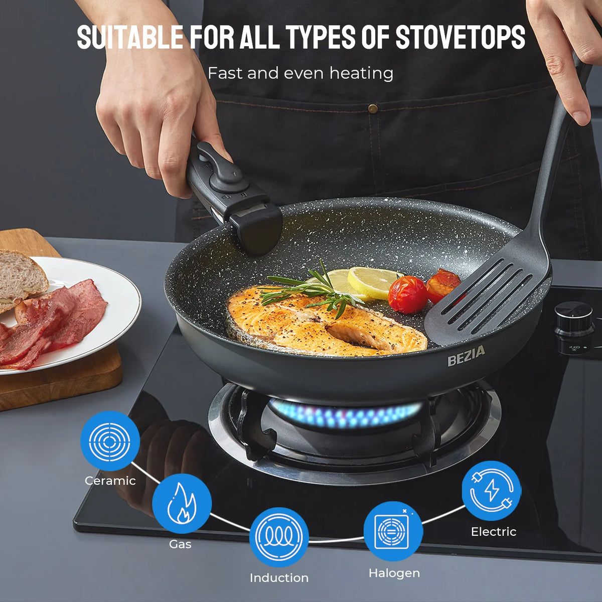 Premium Aluminum Nonstick Induction Cookware Set With Removable Handles