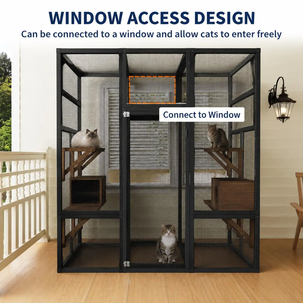 HiMISS Wooden Outdoor Catio Cat Enclosure With Multiple Platforms