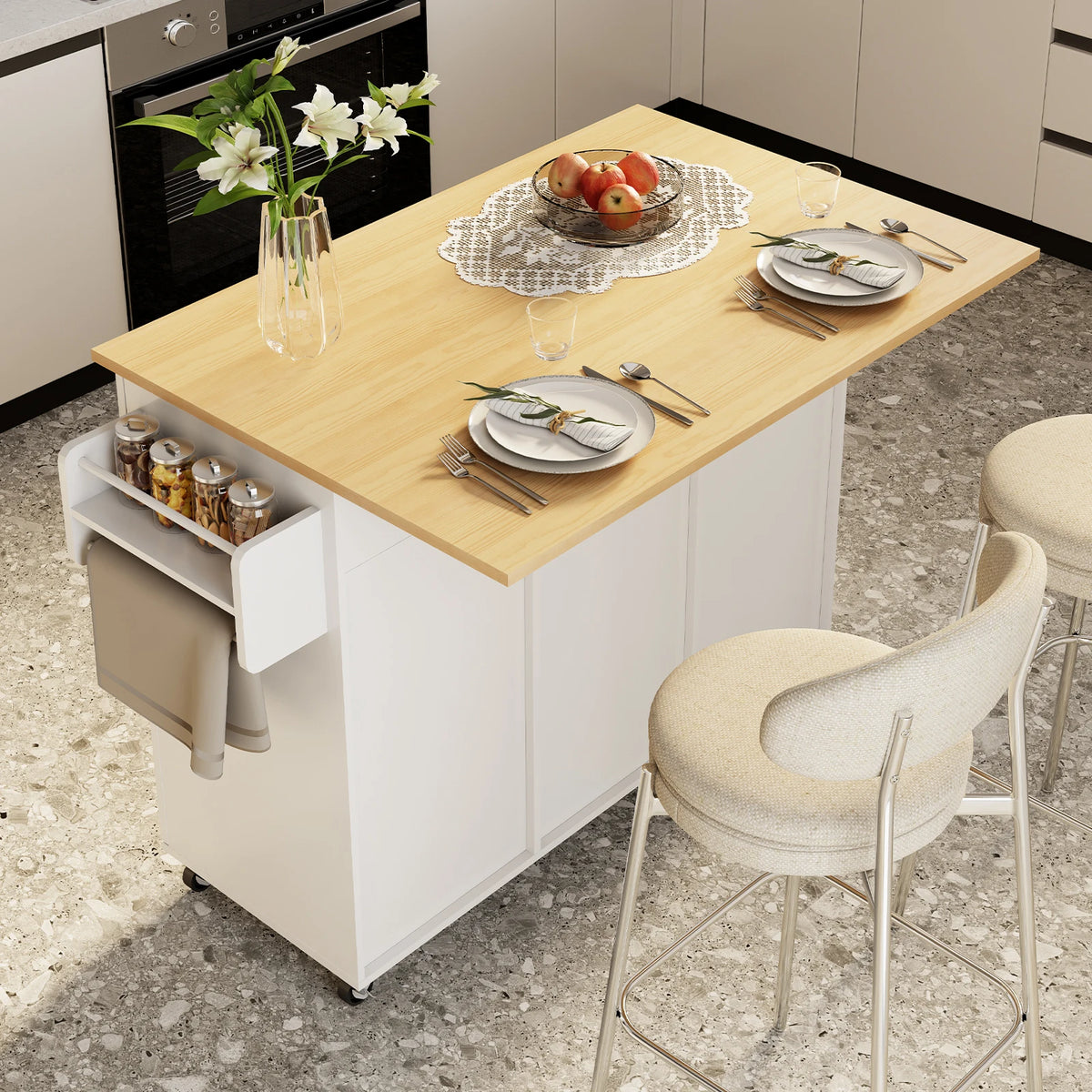 Huisenitre Rolling Kitchen Island With Storage And Wheels
