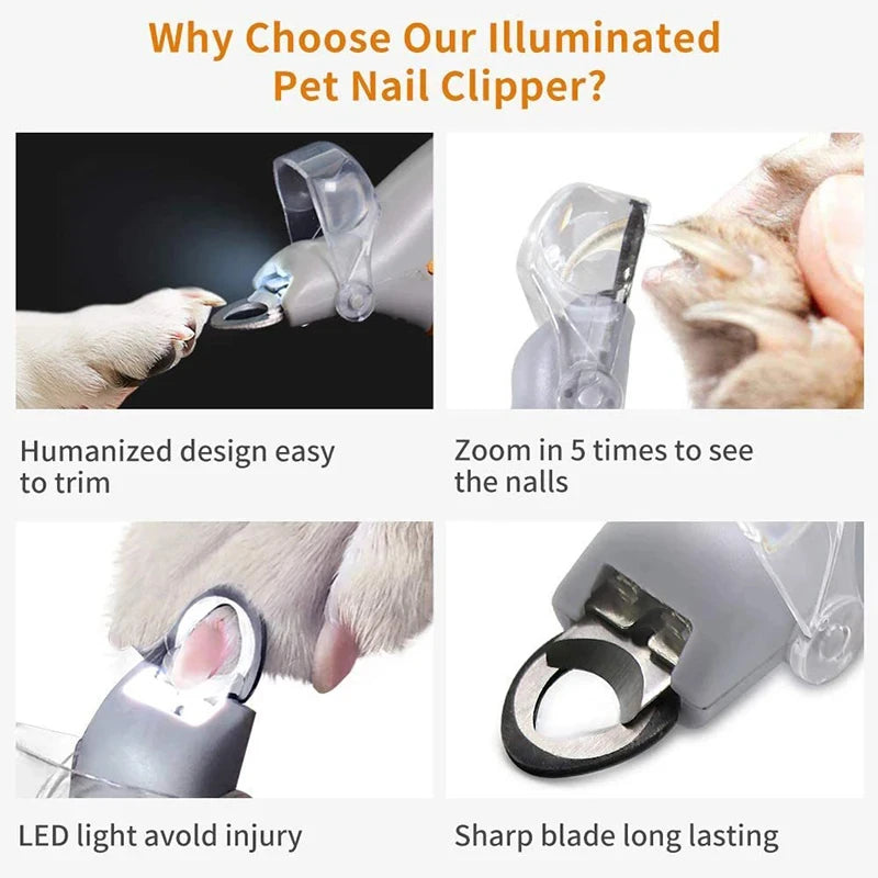 Stainless Steel LED Pet Nail Clippers For Cats And Dogs
