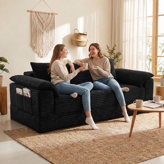 Modern Modular Convertible Sofa With Integrated Cup Holder And Cushions