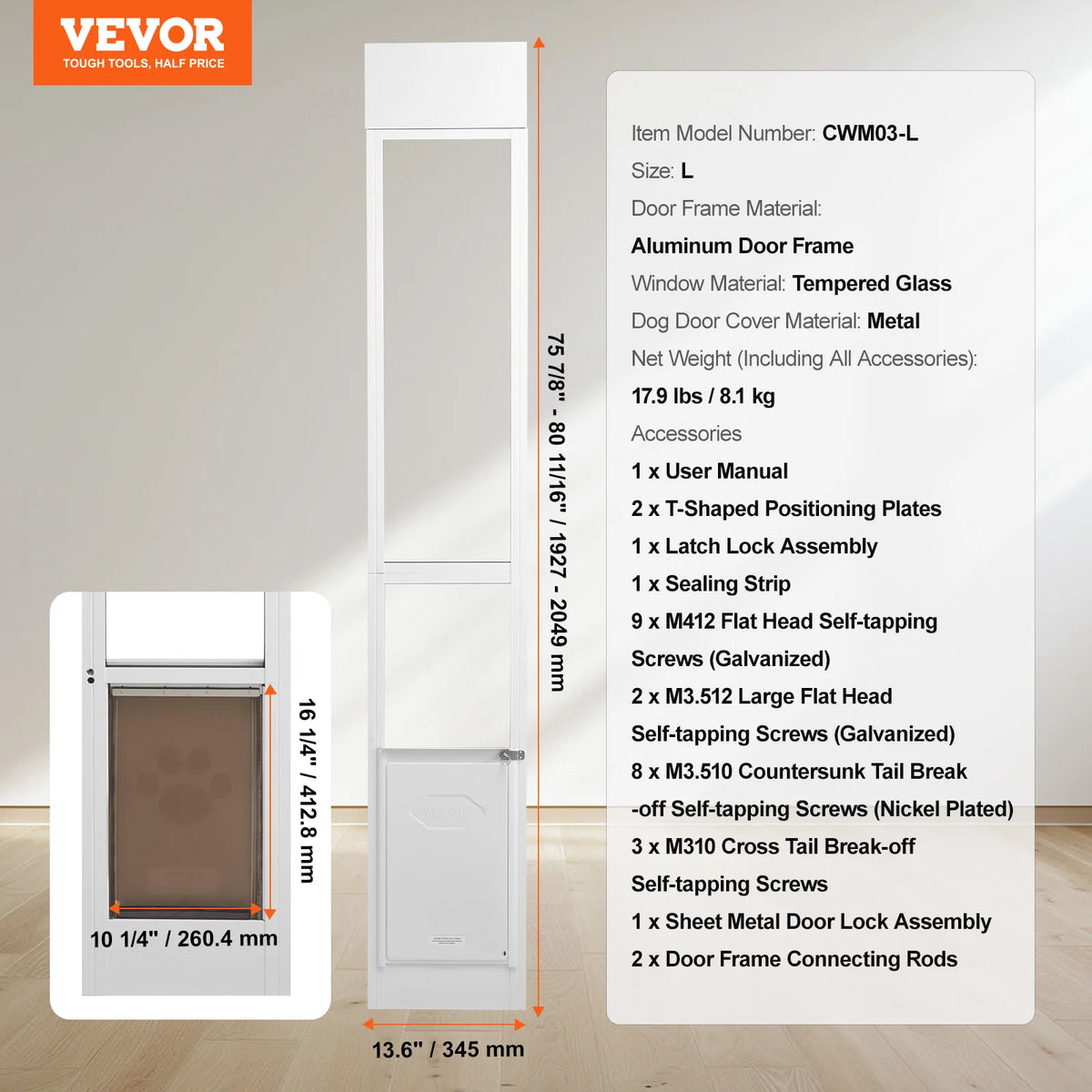 Sliding Glass Dog Door With Adjustable Height And Tempered Glass