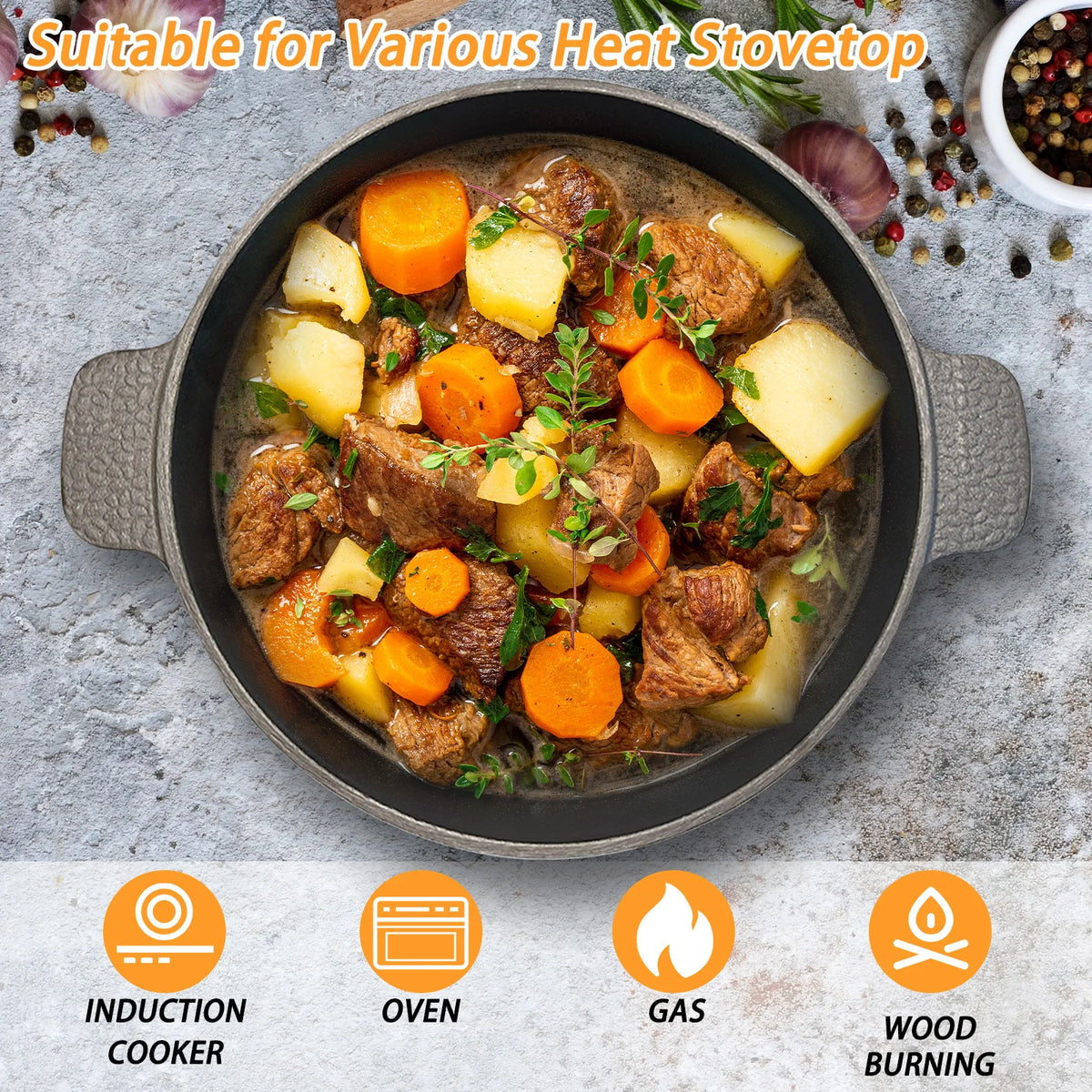 HanSMART Cast Iron Dutch Oven With Lid For Everyday Cooking