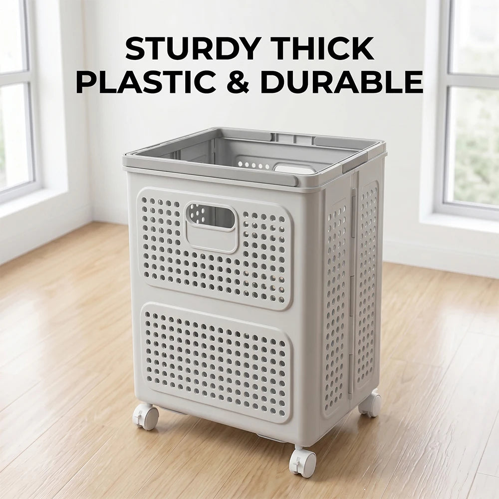 Collapsible Plastic Laundry Hamper With Wheels And Handle