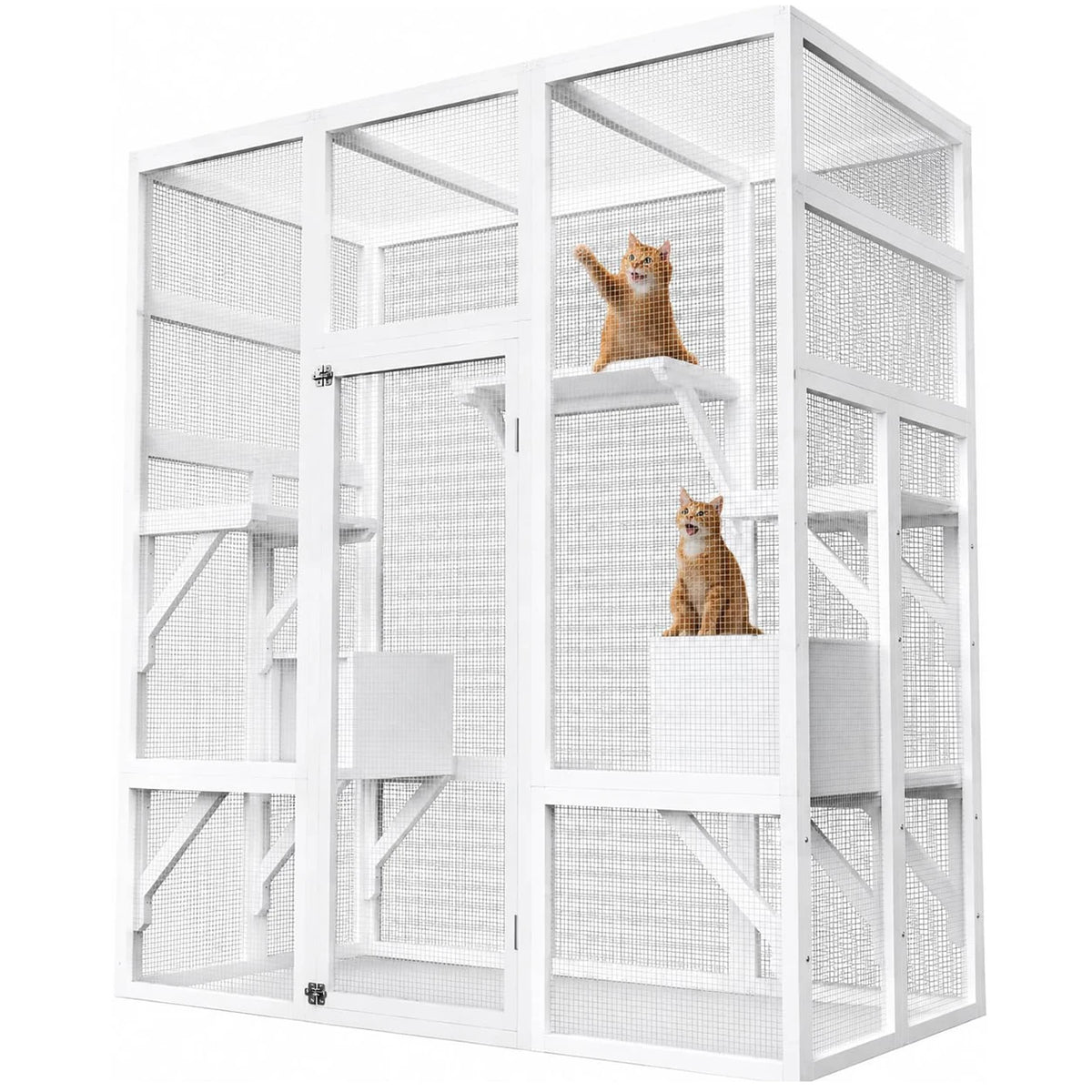 HiMISS Wooden Outdoor Catio Cat Enclosure With Multiple Platforms