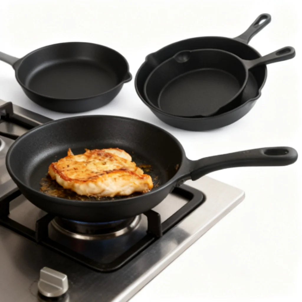 Pre Seasoned Cast Iron Skillet Set For Outdoor Camping Cooking