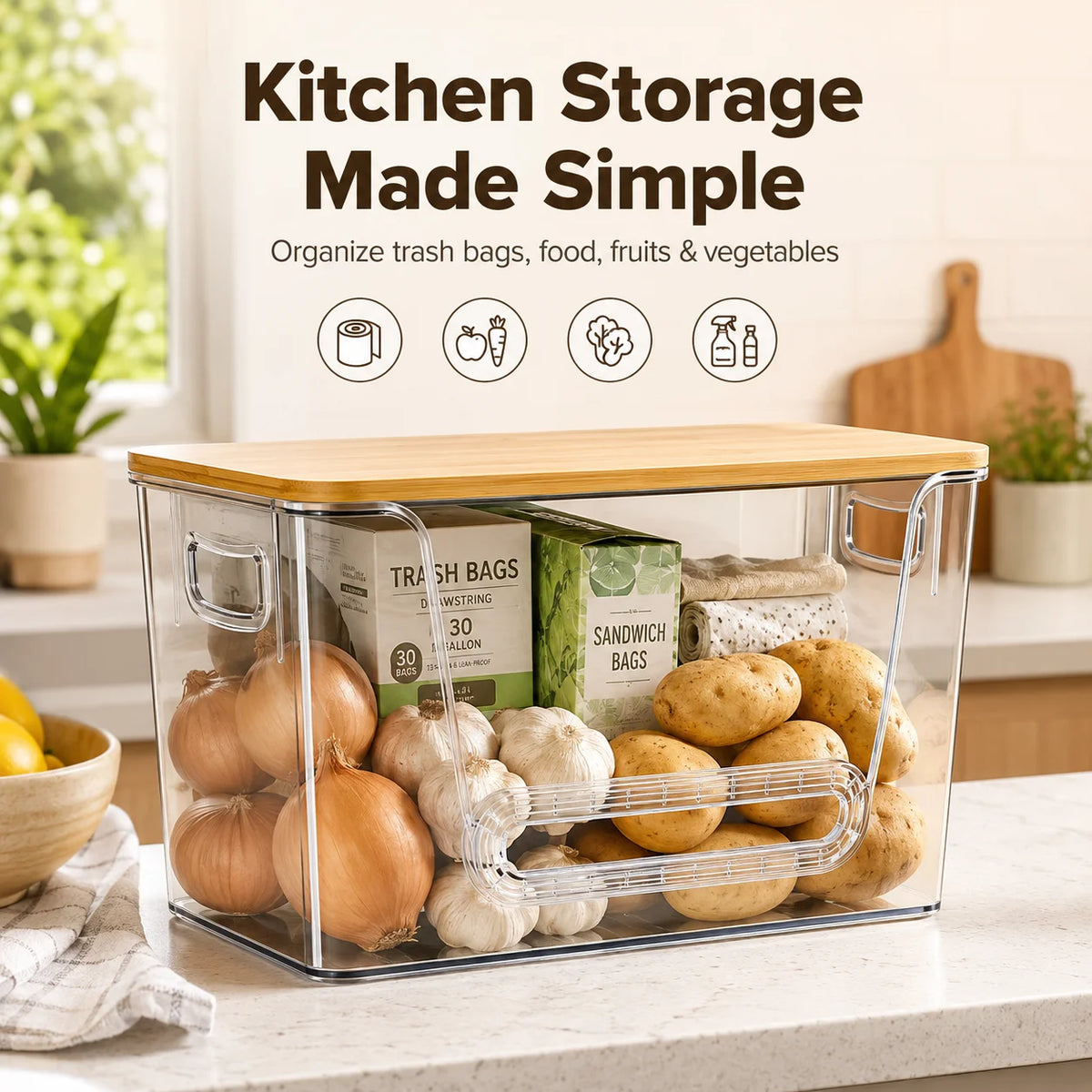 Acrylic Bamboo Lid Food Storage Organizer Stackable Fridge Bin Containers
