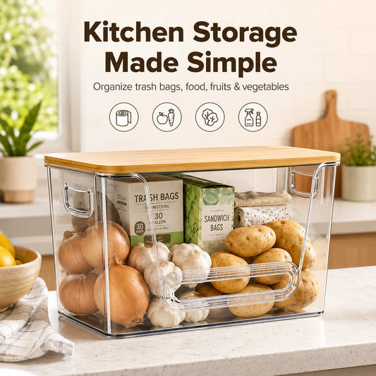Acrylic Bamboo Lid Food Storage Organizer Stackable Fridge Bin Containers