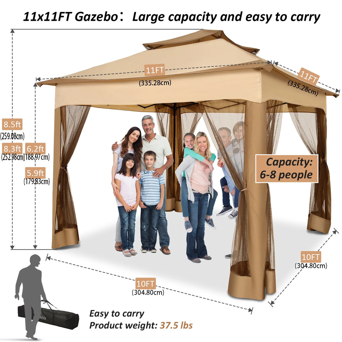Cobizi Adjustable Pop Up Gazebo Canopy With Mosquito Netting