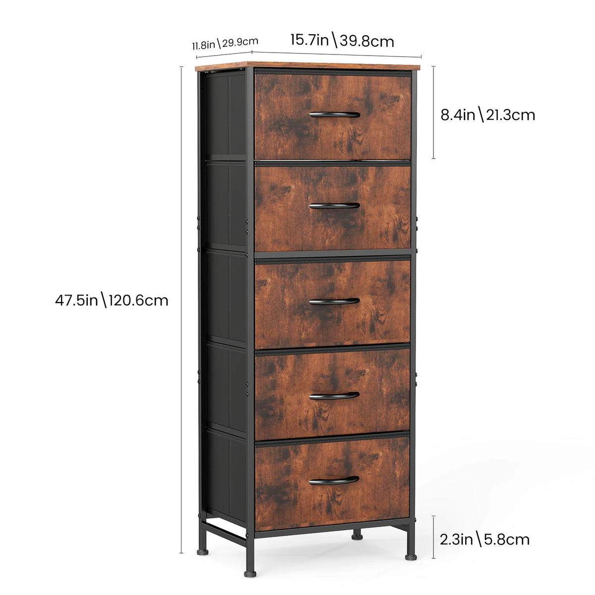 JHK Modern Steel Frame Wardrobe Dresser 5 Fabric Drawers