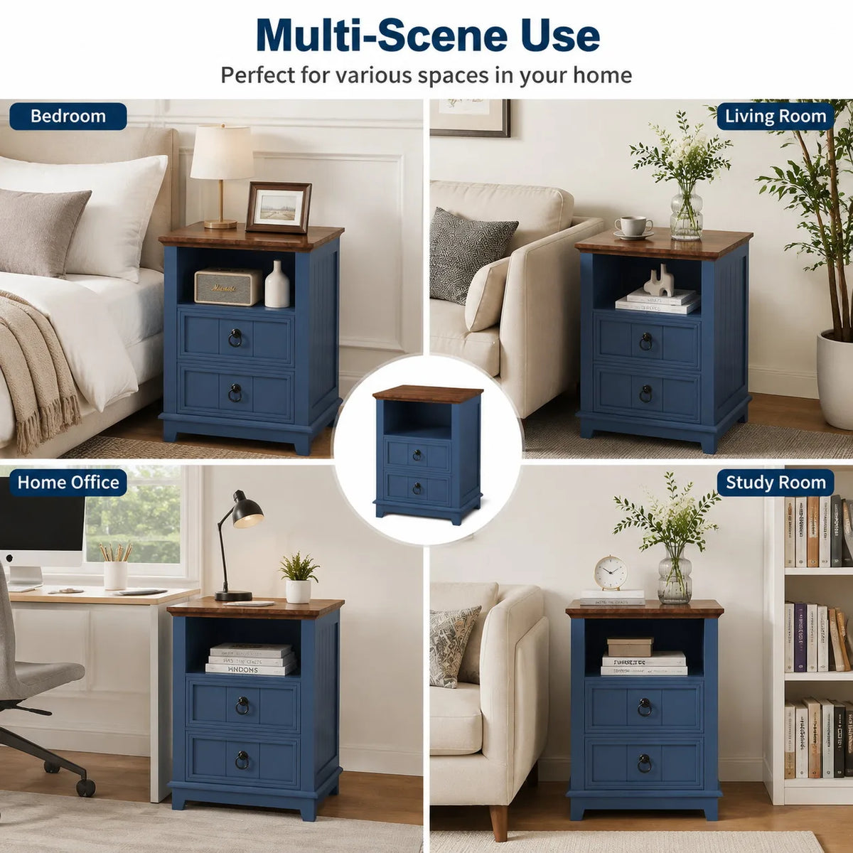 Modern Fluted Wood Nightstand With USB Charging Station