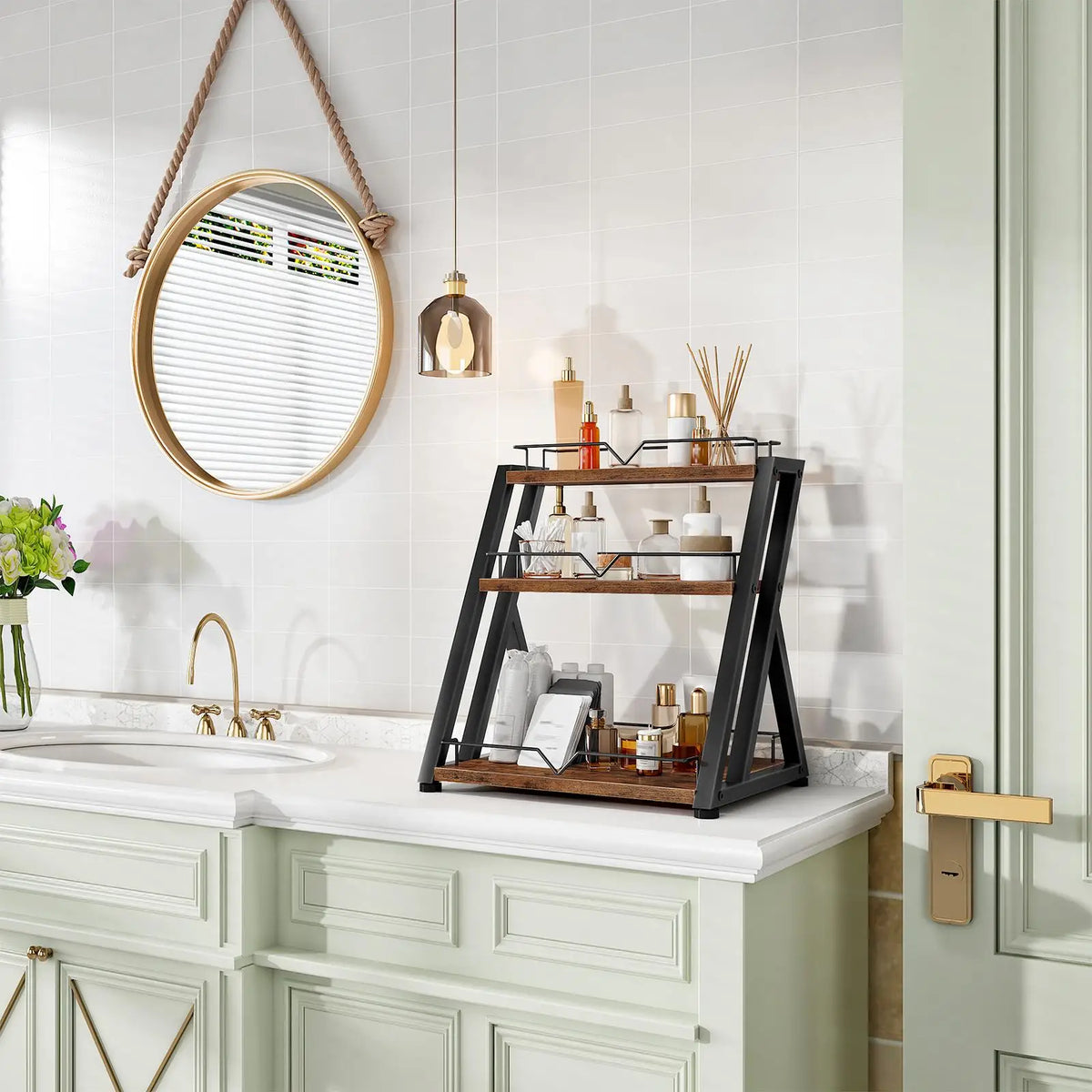 Three Tier Wooden Kitchen Spice Rack Countertop Storage Shelf