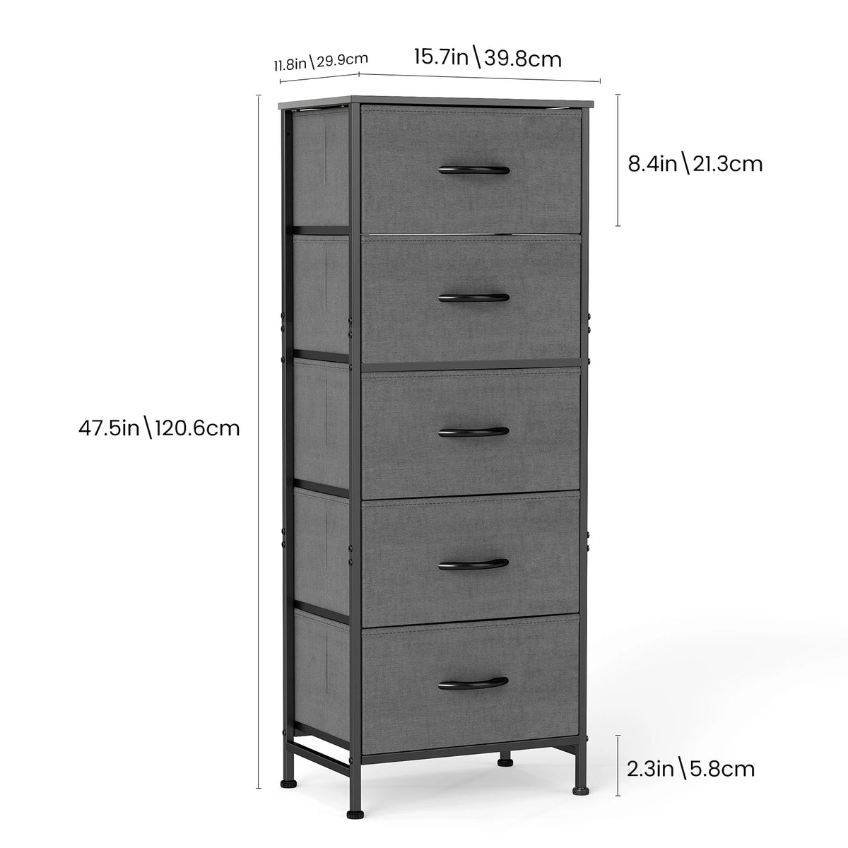 JHK Modern Steel Frame Wardrobe Dresser 5 Fabric Drawers