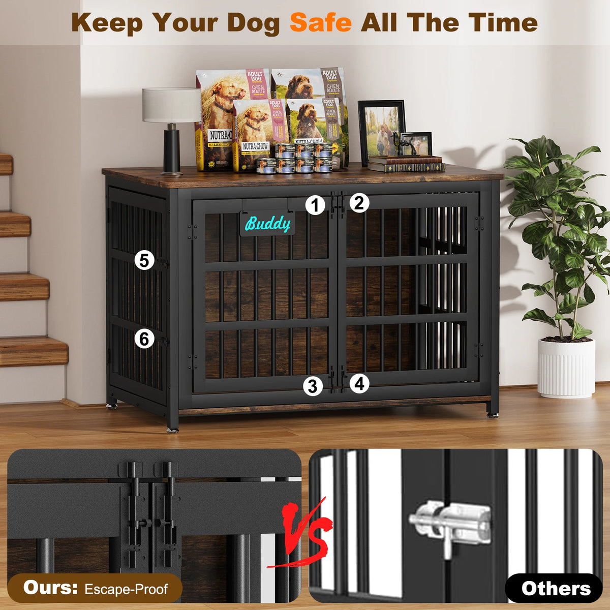 Heavy Duty Indoor Dog Crate Furniture With TV Stand Base