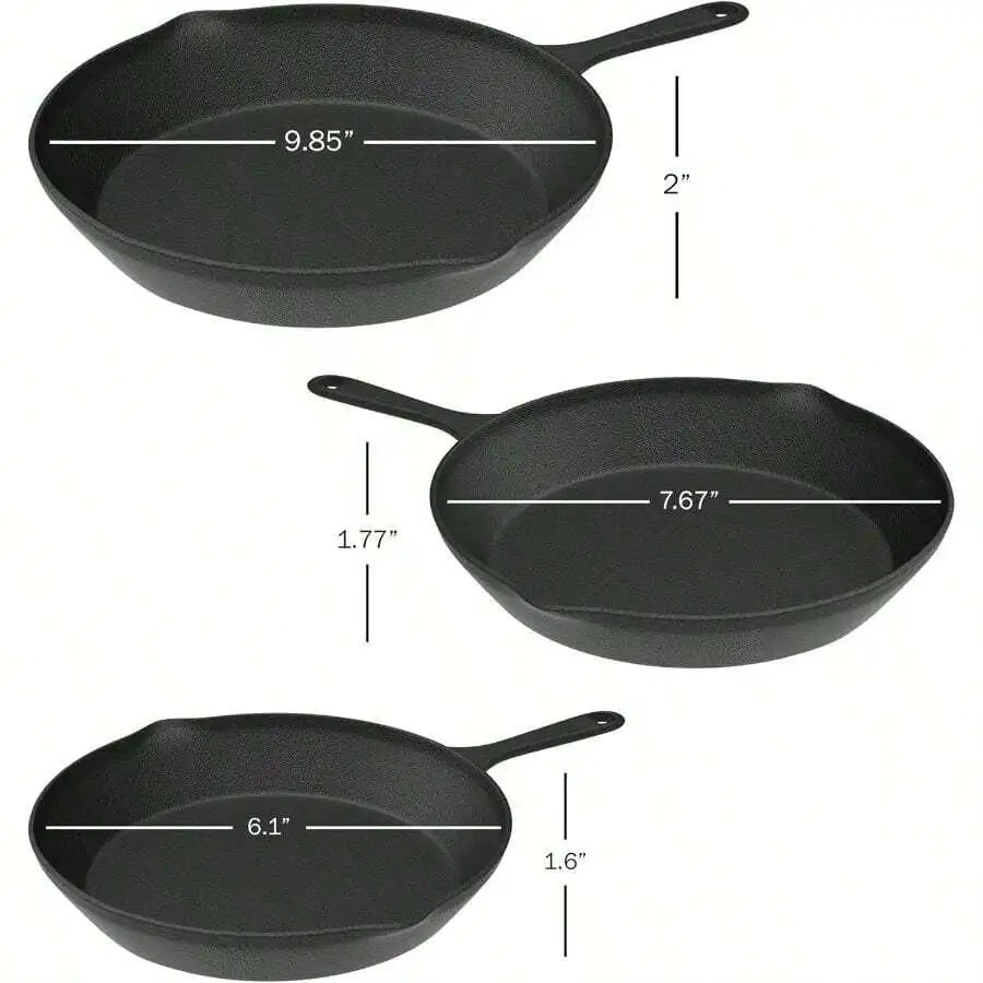 Pre Seasoned Cast Iron Skillet Set Durable Kitchen Cookware