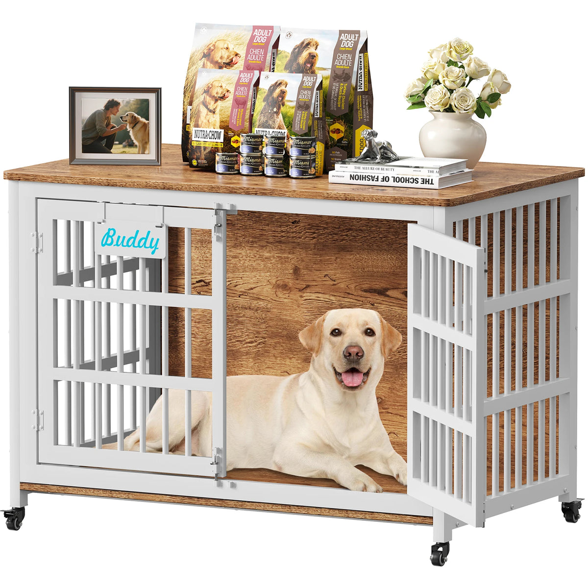 Heavy Duty Indoor Dog Crate Furniture With TV Stand Base