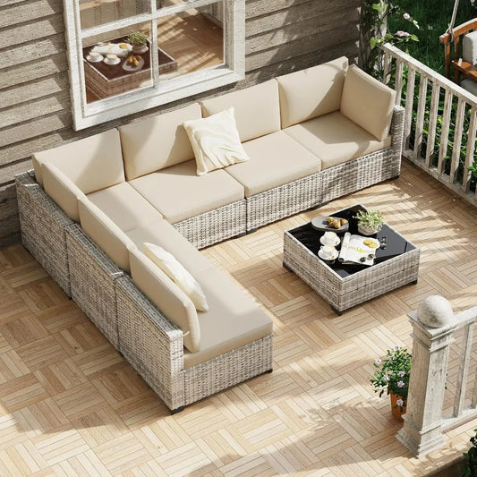All Weather PE Rattan Modular Sectional Patio Conversation Set