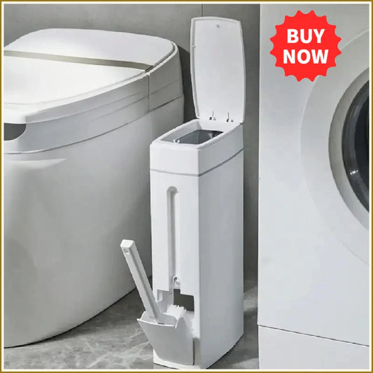 Plastic Bathroom Trash Can With Integrated Toilet Brush Combo