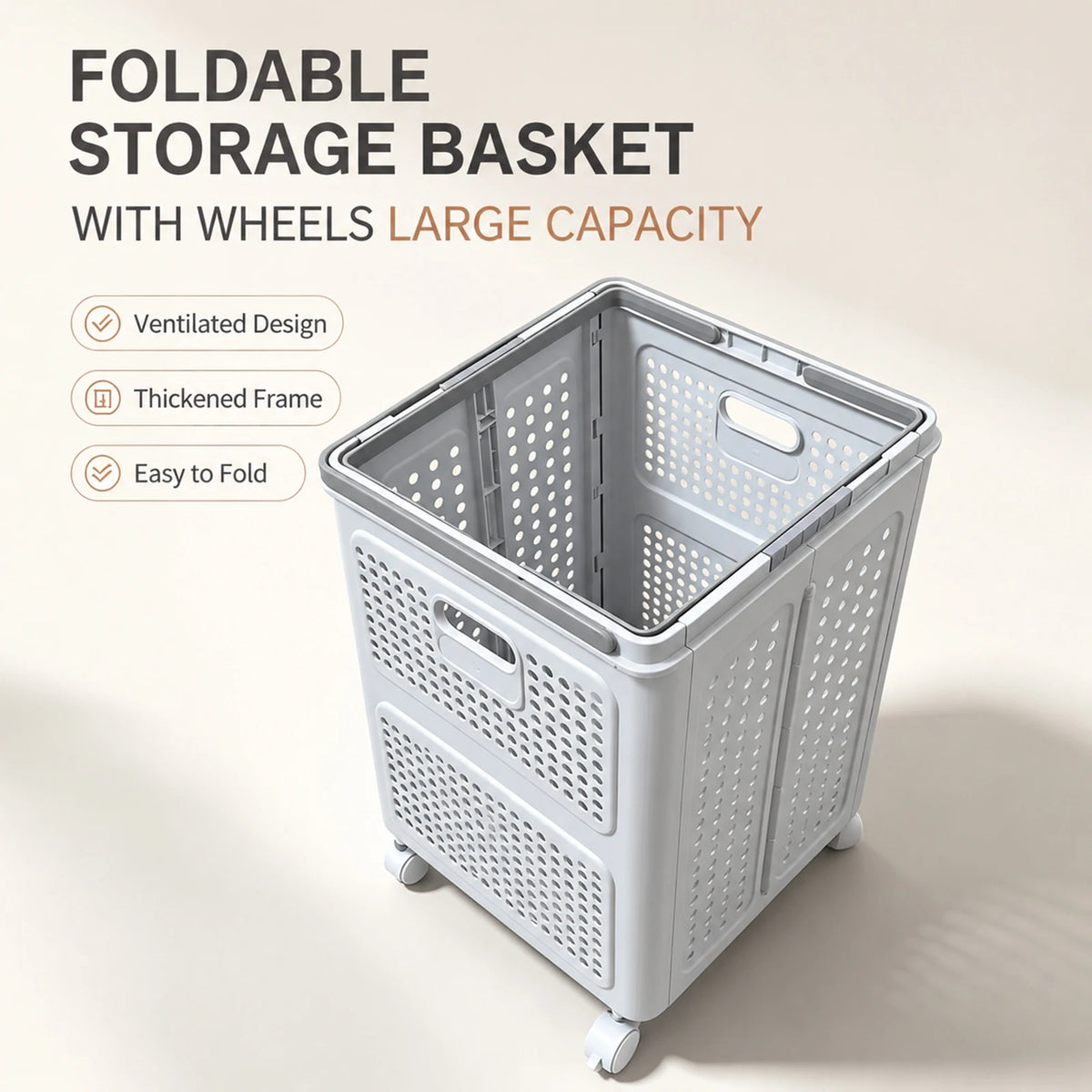 Collapsible Plastic Laundry Hamper With Wheels And Handle
