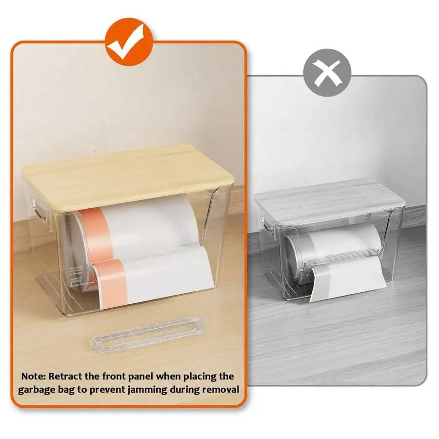 Plastic Pantry Organizers With Bamboo Trash Bag Dispenser Holder