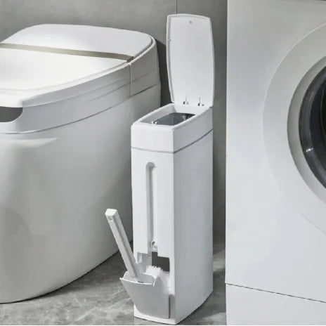 Plastic Bathroom Trash Can With Integrated Toilet Brush Combo
