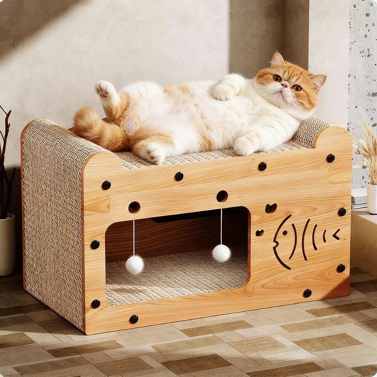 Double Layer Cardboard Cat Scratcher Lounge Bed And Hideaway
