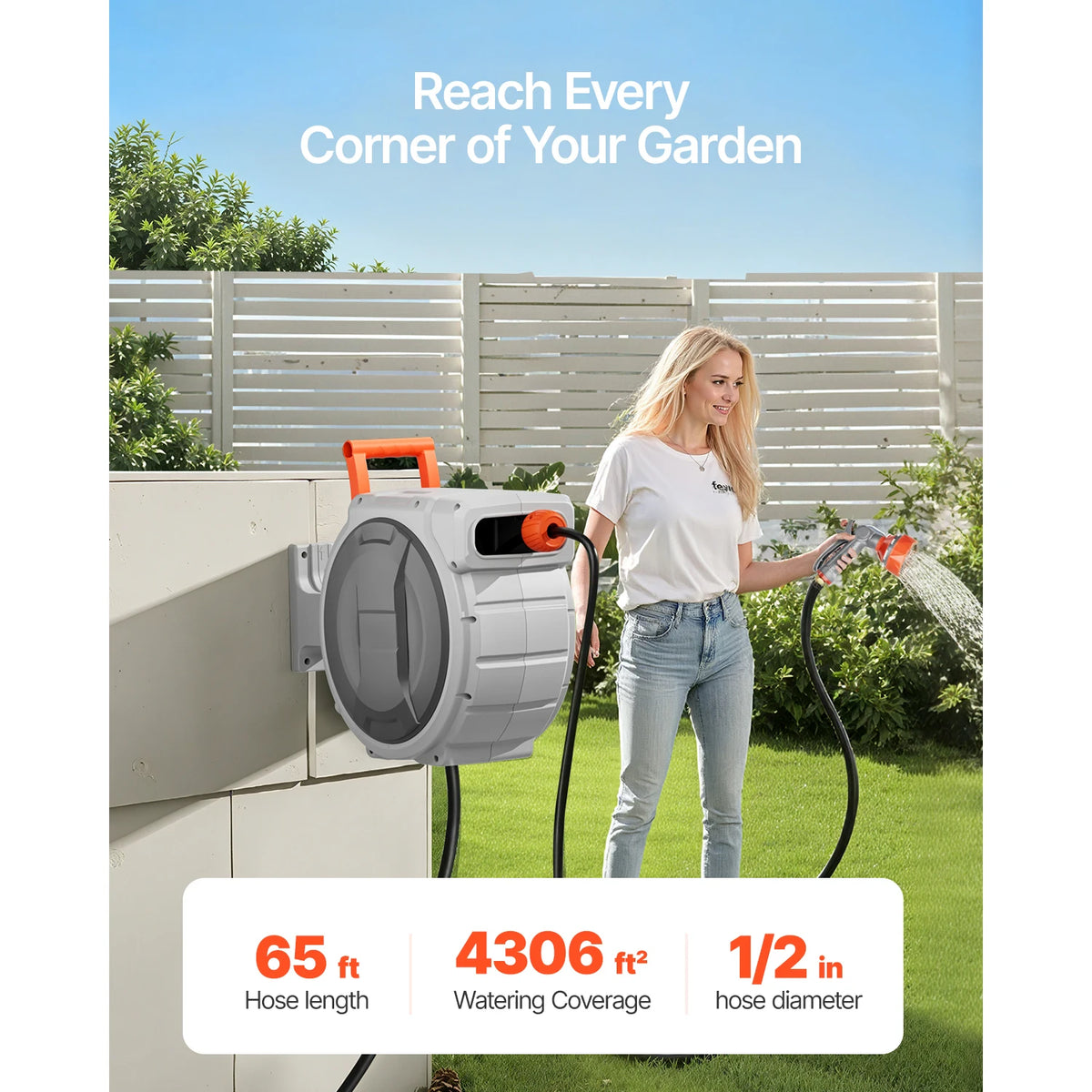 SucceBuy Wall Mounted Retractable Garden Hose Reel With Nozzle