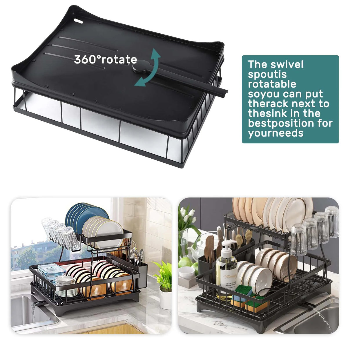 Metal Two Tier Kitchen Countertop Dish Drying And Draining Rack