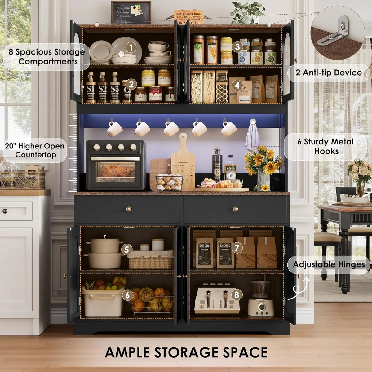 Huanzhuang LED Kitchen Pantry Cabinet With Power Outlet