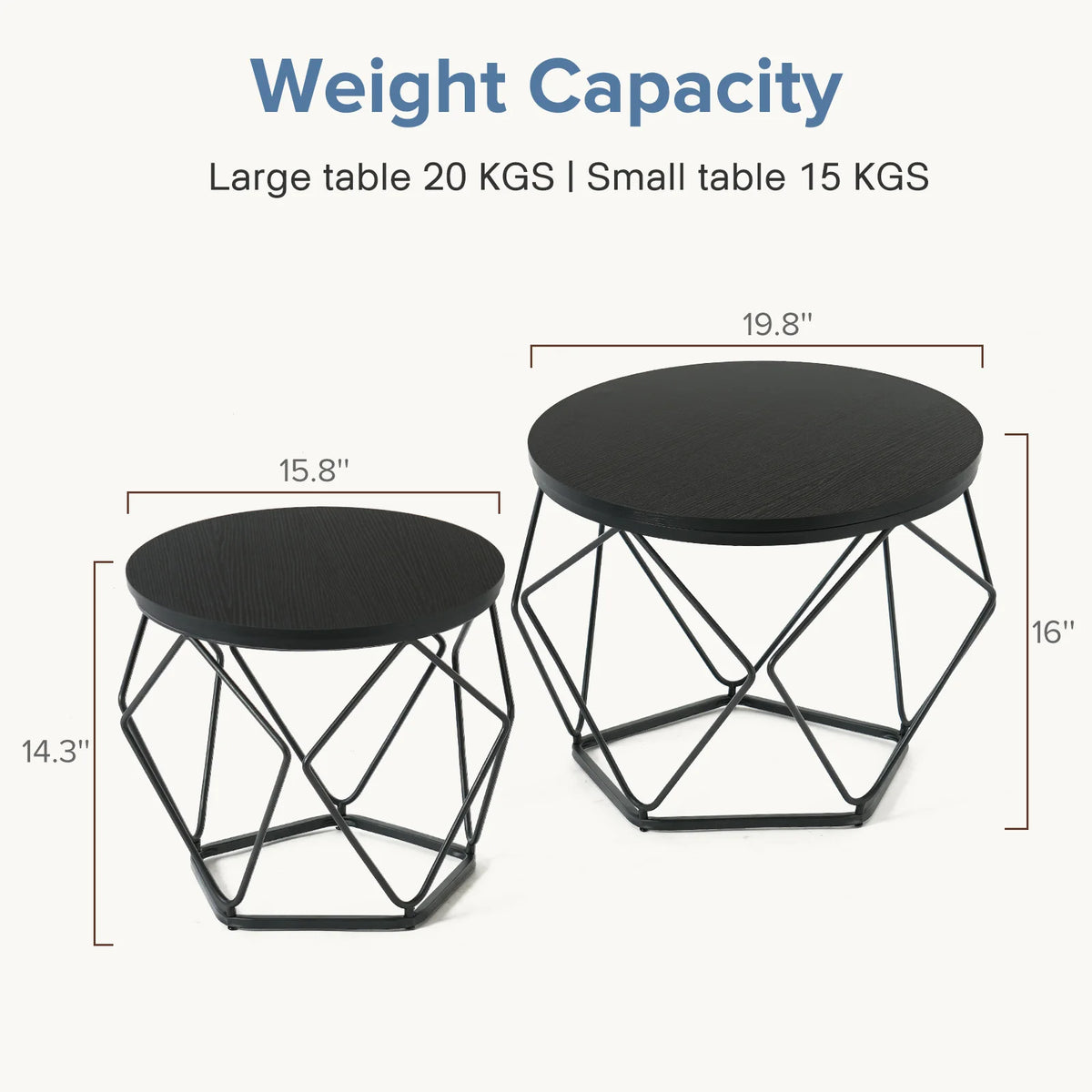 JHK Round Geometric Coffee Table Set With Metal Frame