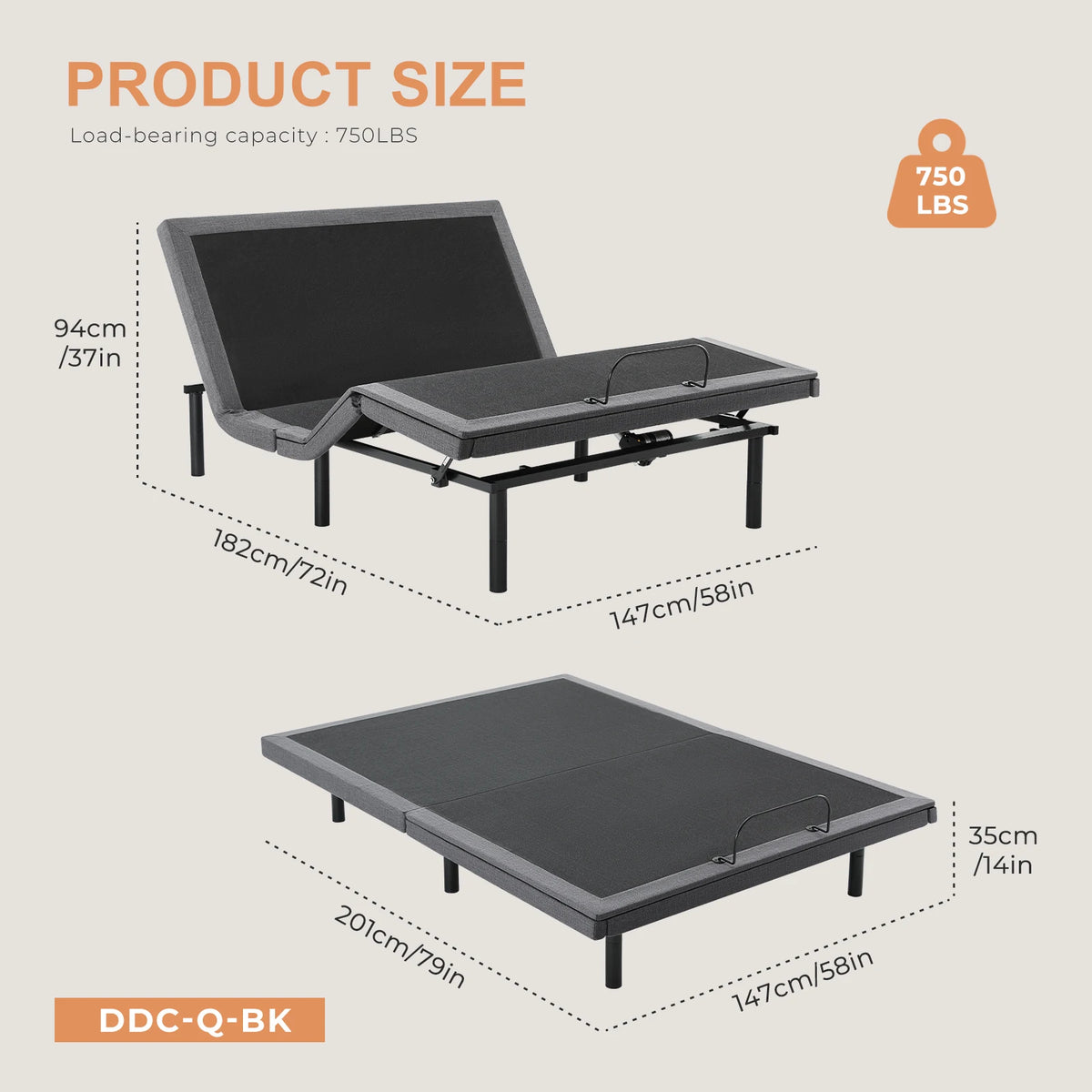 JHK Zero Gravity Electric Adjustable Bed Frame With Usb Ports