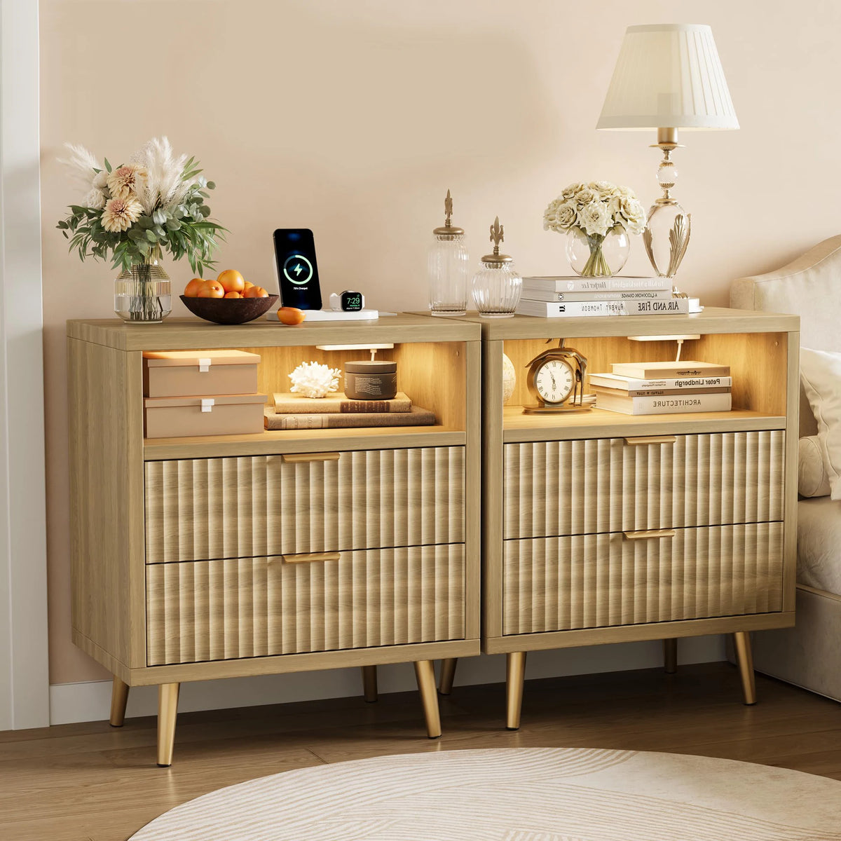 HiMISS Nightstand With Charging Station And RGB LED Lights