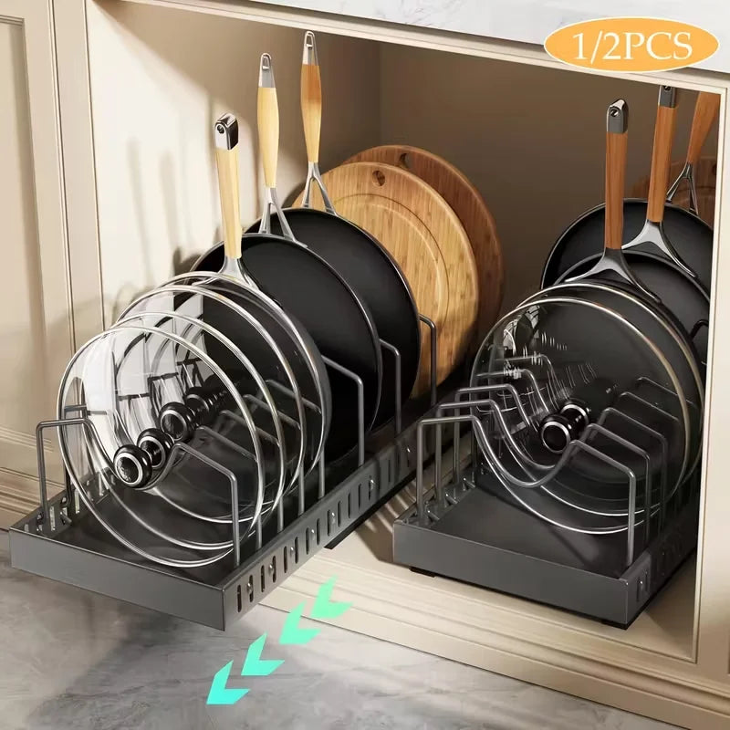 Adjustable Pull Out Cabinet Storage Organizer With Sliding Dividers