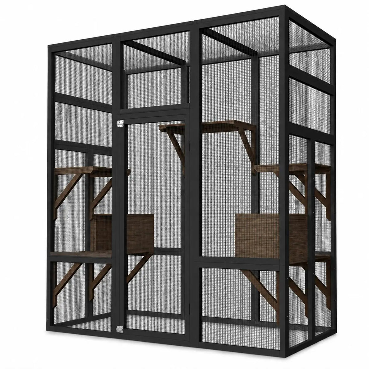 HiMISS Wooden Outdoor Catio Cat Enclosure With Multiple Platforms