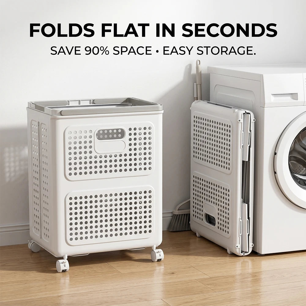 Collapsible Plastic Laundry Hamper With Wheels And Handle